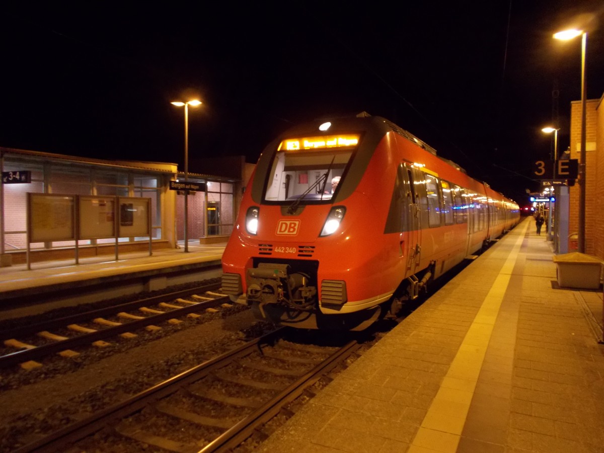 Endstation Bergen/Rügen,am 17.Januar 2015,für 442 340 nach der Ankunft aus Stralsund. 