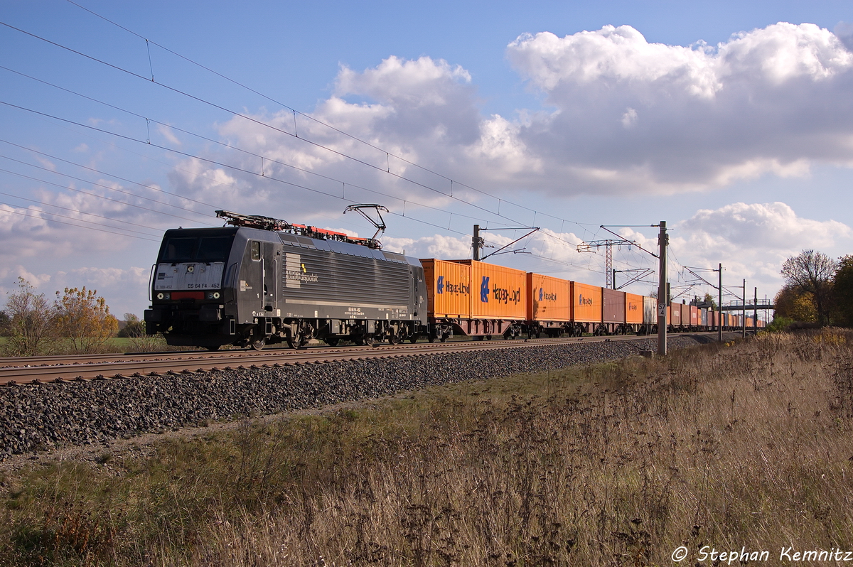 ES 64 F4 - 452 (5170 026-6) MRCE Dispolok GmbH fr Lotos Kolej mit einem Containerzug in Vietznitz und fuhr in Richtung Wittenberge weiter. 24.10.2013