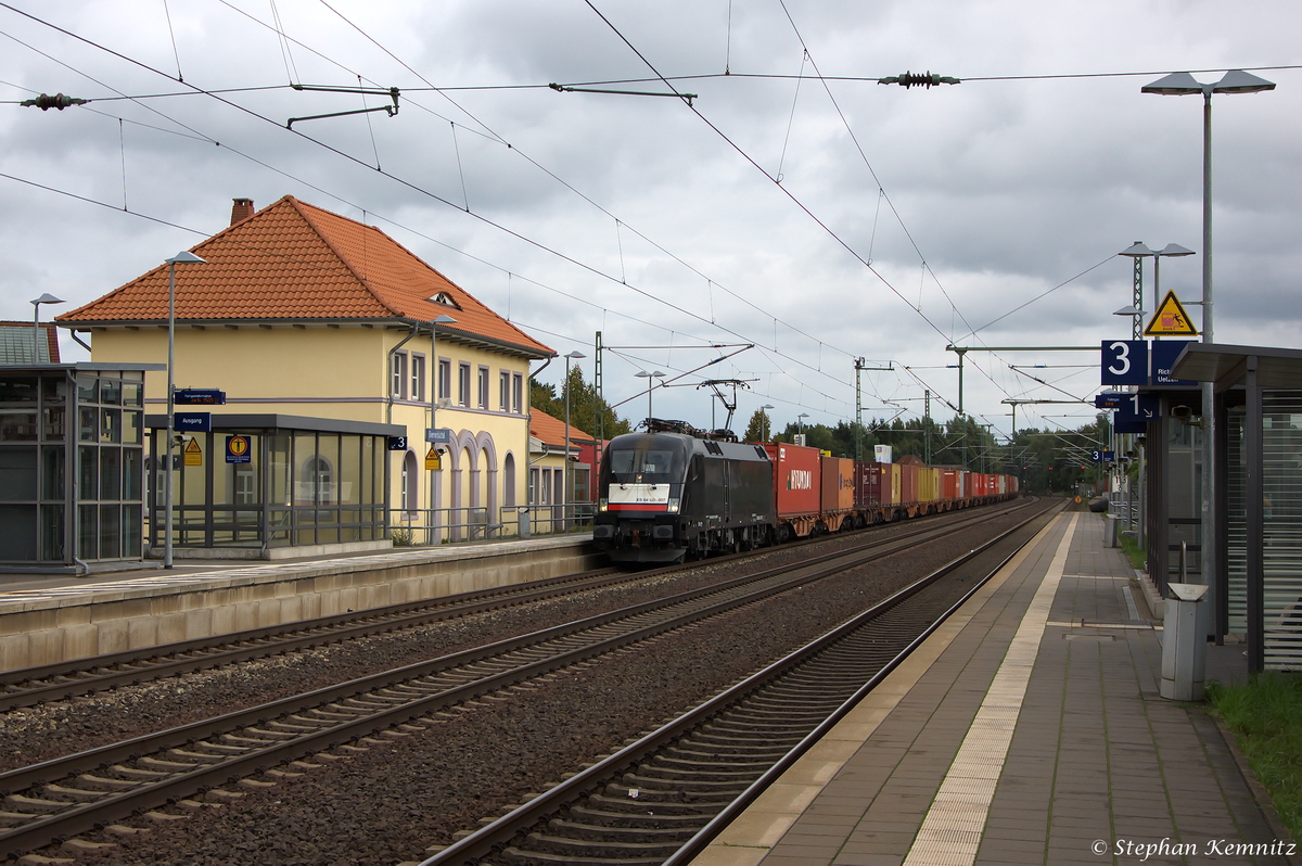 ES 64 U2 - 007 (182 507-4) MRCE Dispolok GmbH für boxXpress.de GmbH mit einem Containerzug in Bienenbüttel und fuhr weiter in Richtung Lüneburg. 09.09.2014