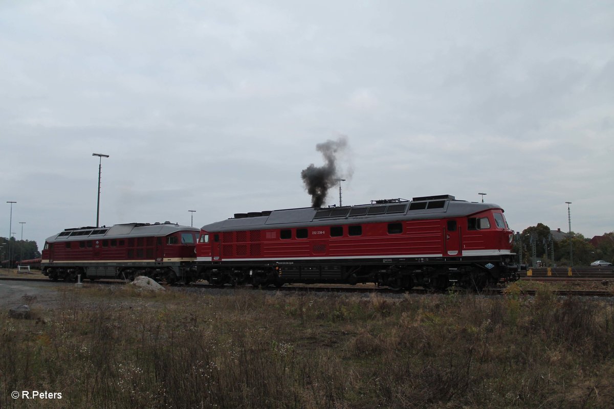 Es ist nach 18 Uhr und das LEG Lokpersonal macht sich wieder ran an die Schicht. 232 238 beim Motorstart.