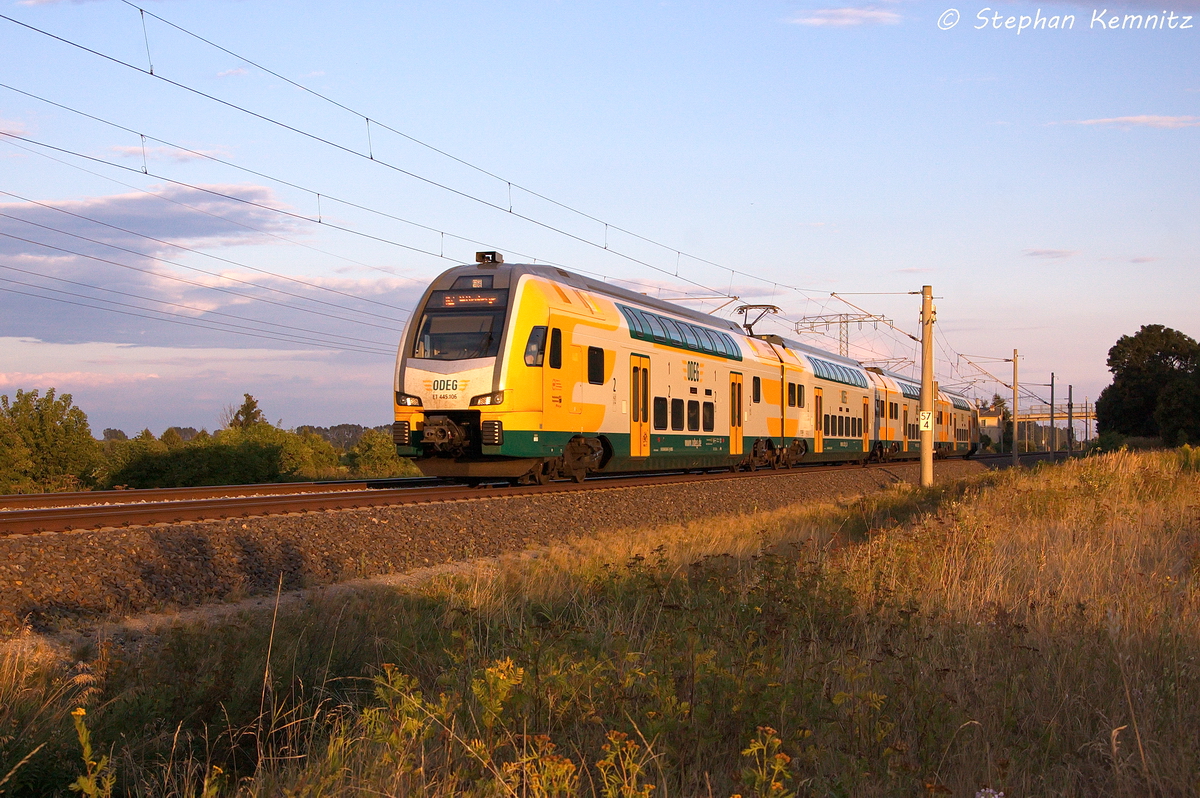 ET 445.106 (445 106-8) ODEG - Ostdeutsche Eisenbahn GmbH als RE2 (RE 37377) von Cottbus nach Wittenberge in Vietznitz. 28.08.2013