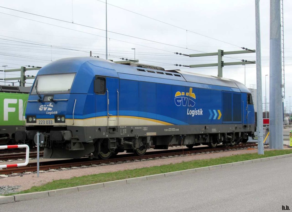 EVB 223 033-2 war abgestellt in der ajax loktechnik bei waltershof,04.04.21