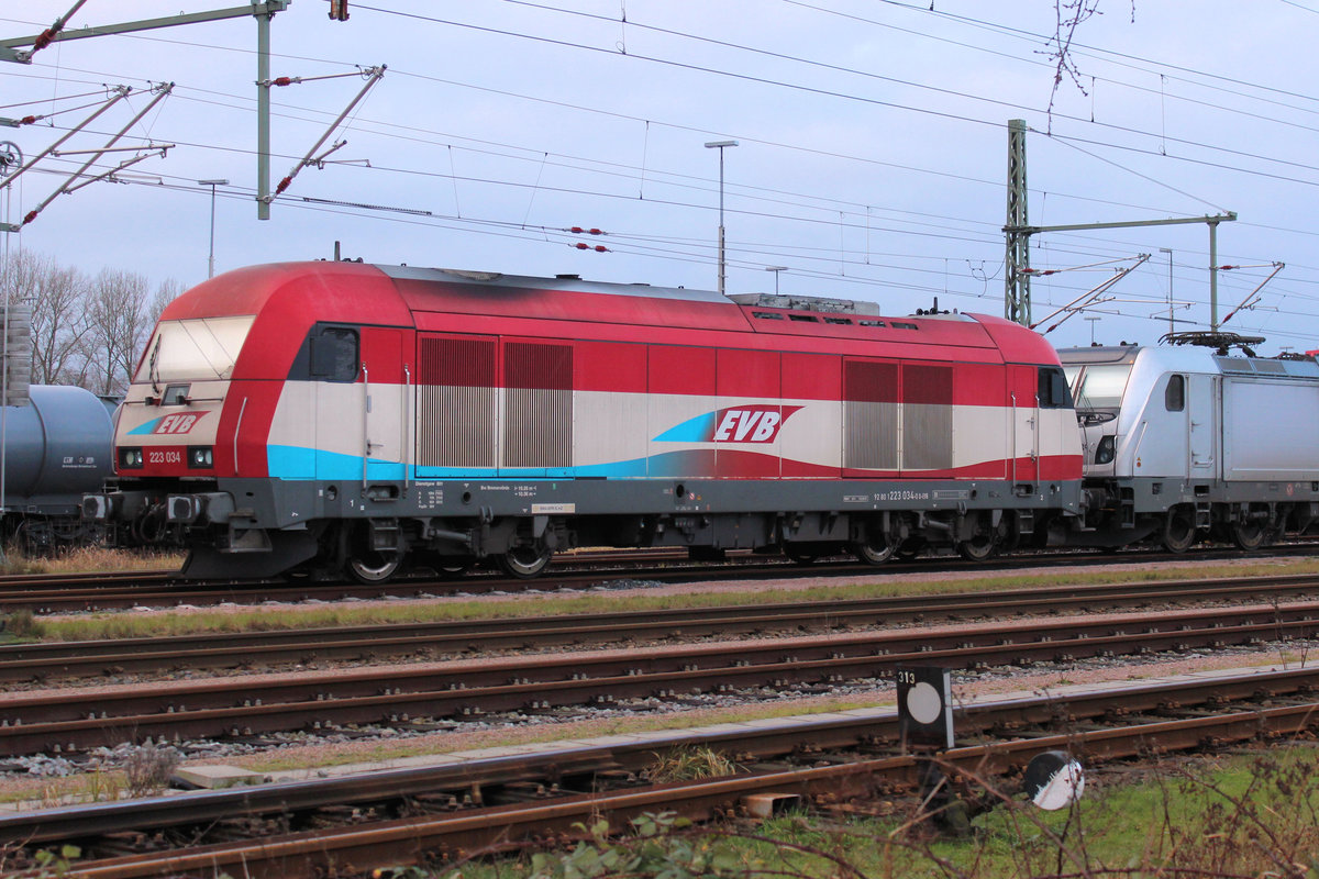 evb 223 034-0 am 06.01.2018 in Hamburg - Hohe Schaar.