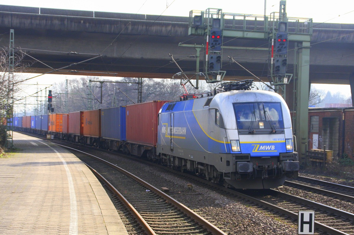 EVB/MWB 182 912 mit Containerzug am 25.02.2015 in Hamburg-Harburg