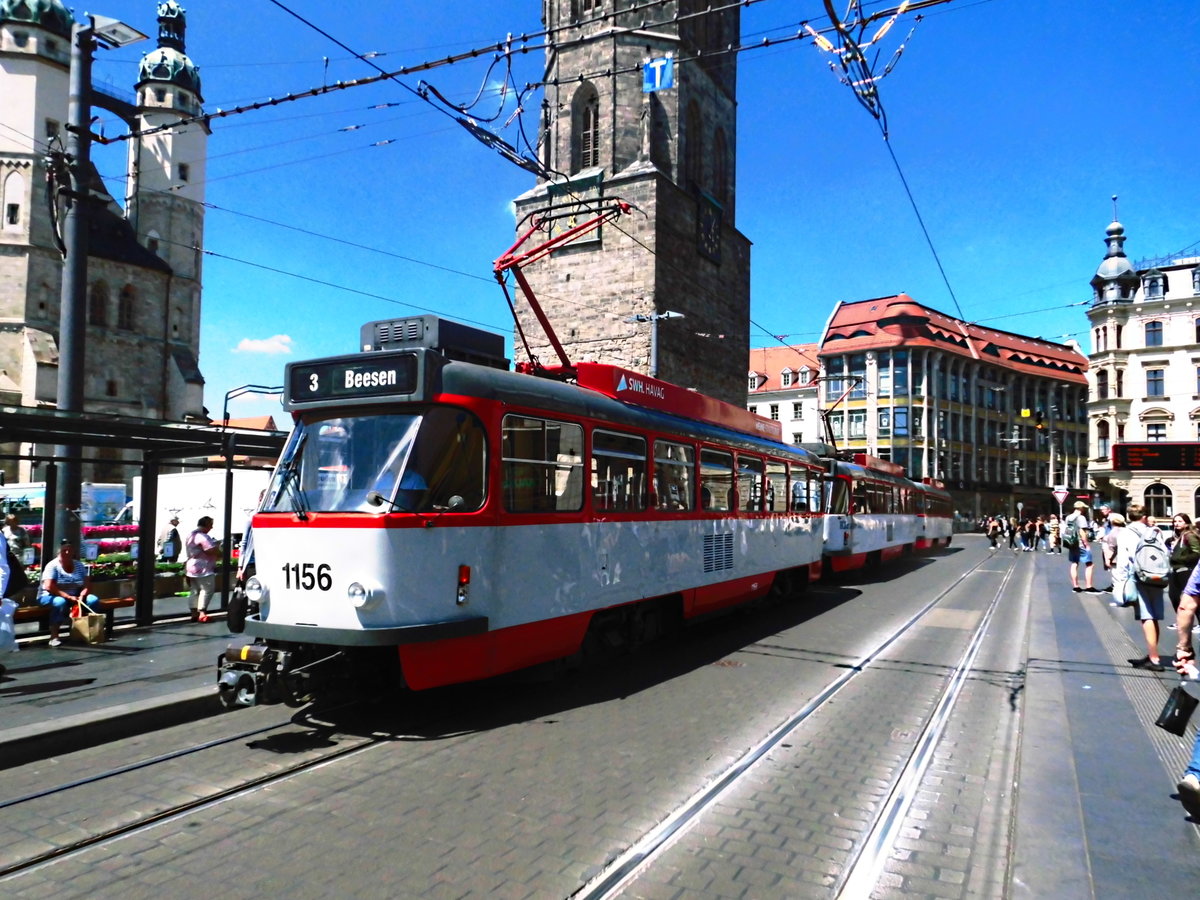 HAVAG Tatra-Grozug an der Haltestelle Halle, Marktplatz am 14.6.17