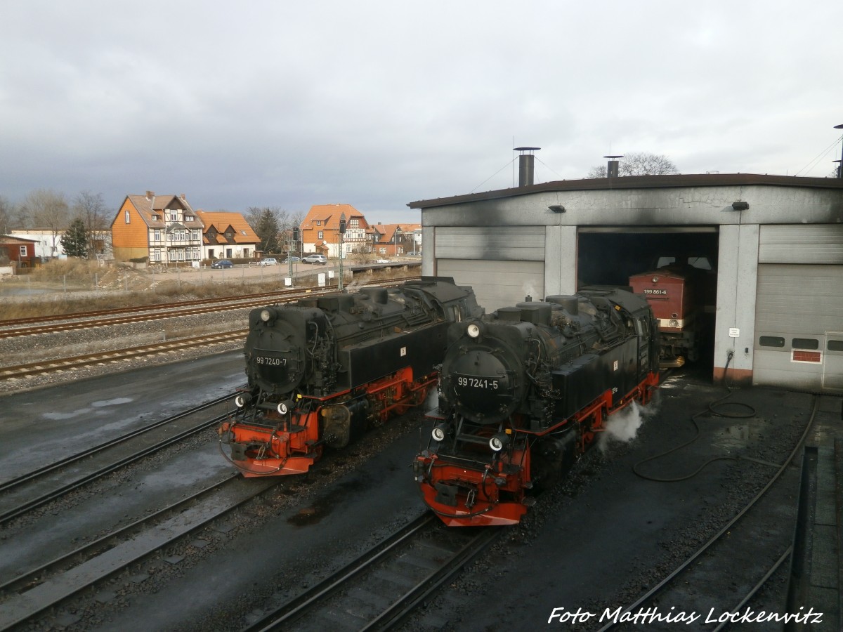 HSB 99 7240-7, 99 7241-5 und 199 861-6 in der Einsatzstelle Wernigerode am 21.12.14