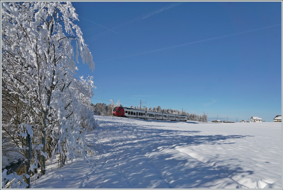 In der kurzen Zwischenzeit des nach Tagen abgezogenen Nebels und der bald aufziehenden Störung zeigte sich eine kleine Winterwunderwelt, in welcher der TPF RE 3819 von Bulle nach Bern schon fast eine Nebenrolle spielt. Das Bild wurde zwischen Vaulruz und Sâles aufgenommen. 

23. Dezember 2021
