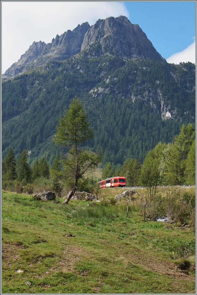 Kleiner Zug in grosser Landschaft: Ein SNCF TER von Chamonix nach Vallorciene kurz vor seinem Ziel.
28. Aug. 2015