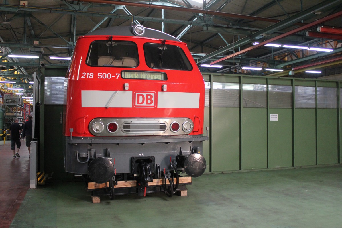 Kopf der 218 500-7 im AW Bremen am 14.06.2014