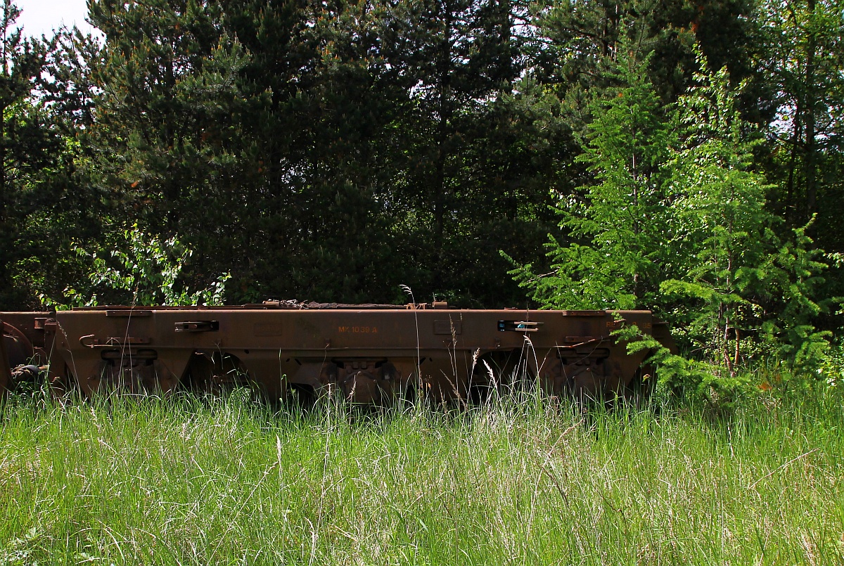Längst vergessen und gut versteckt ein Drehgestell der Litra MX 1039(seit 1989 ausgemustert). Padborg 18.05.2014