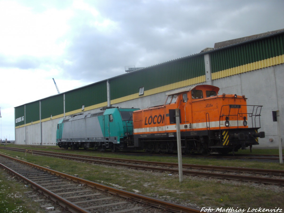 Locon 185 619-4 und Locon 101  Rita  abgestellt bei der Getreide AG in Stralsund am 5.5.14