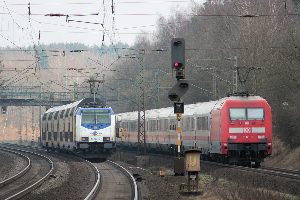 ME 146-13 und 101 061-0 am 08.03.2017 in Sprötze.