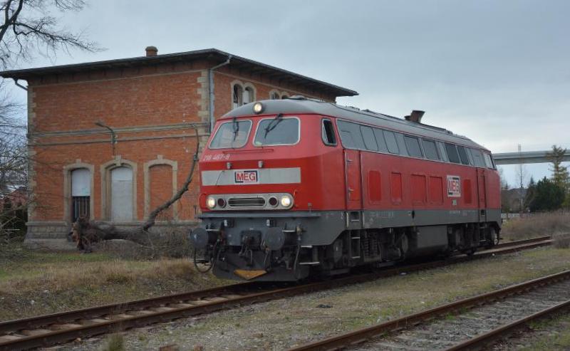 MEG 218 467-9 als Tfzf Richtung Naumburg, am 02.02.2018 in Karsdorf Bbf. (Foto: dampflok015)