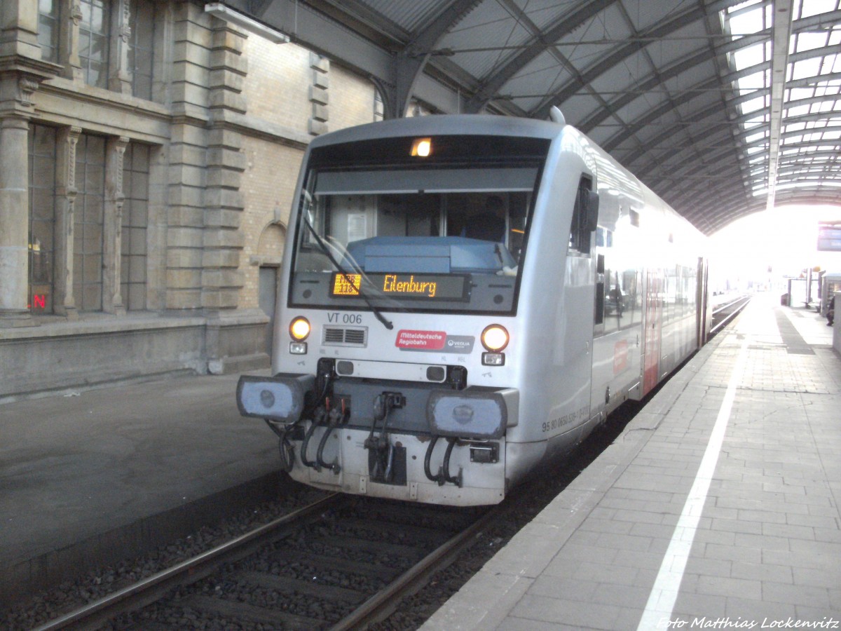 MRB VT 006 mit Ziel Eilenburg im Bahnhof Halle Saale Hbf am 16.2.14