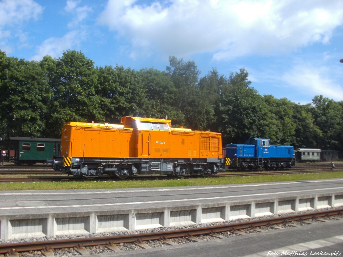 MTEG 293 022-0 und RBB 251 901 im Bahnhof Putbus am 2.6.14