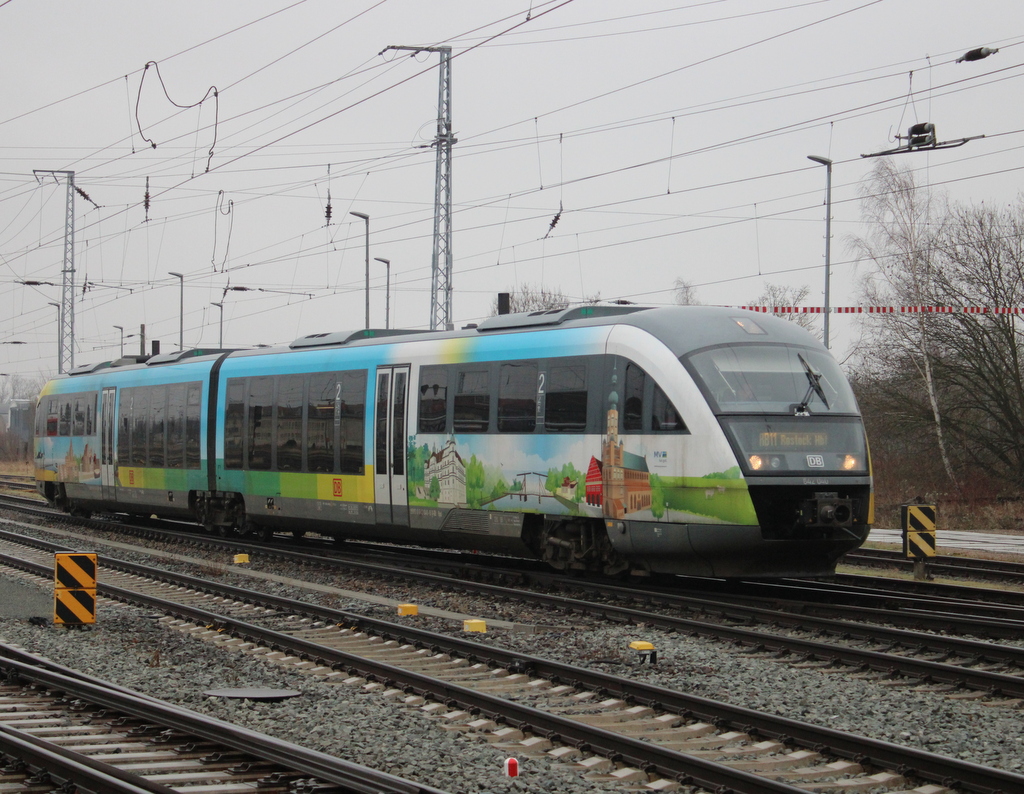 MV Design 642 040 als RB 11(Tessin-Rostock)bei der Einfahrt im Rostocker Hbf.02.02.2024