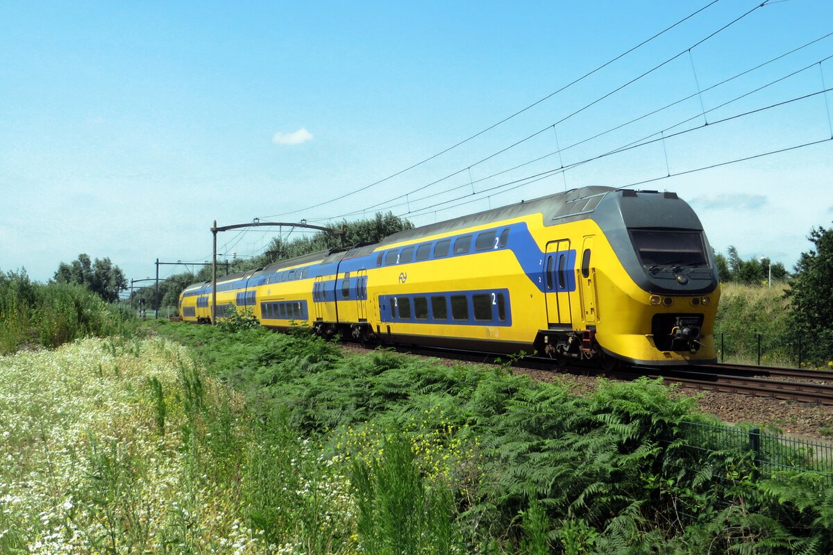 NS 9580 passiert das Quasi-Naturgebiet bei Tilburg-Reeshof am 23 Juli 2021.