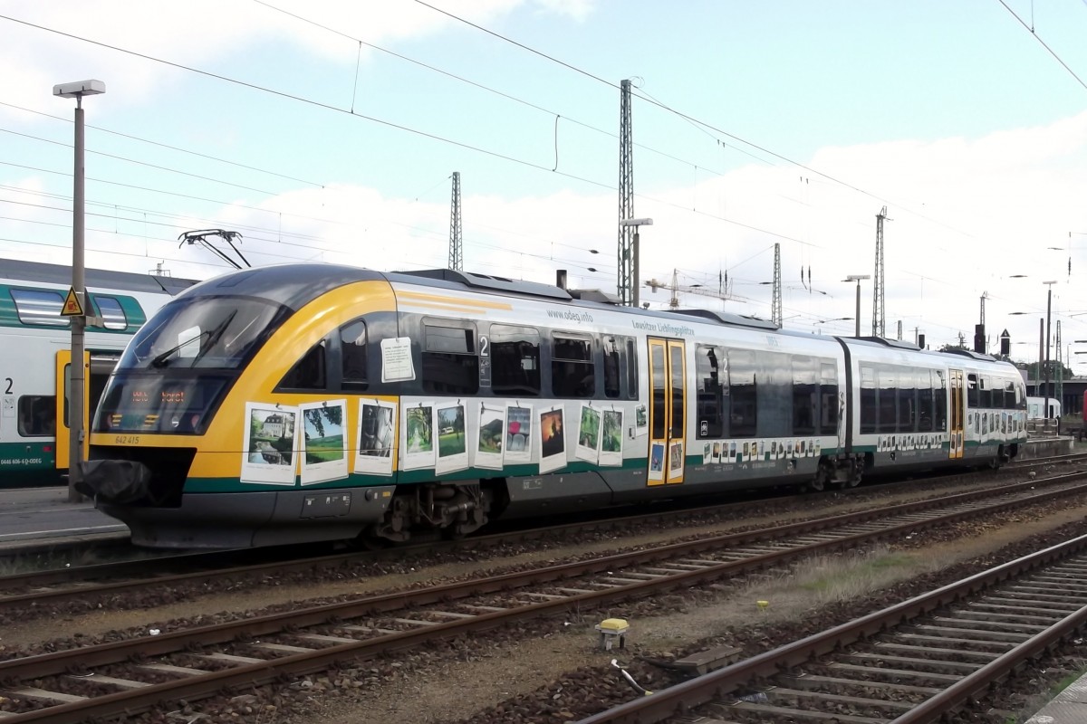 ODEG 642 415 fahrt am 23 September 2014 in Cottbus ein.