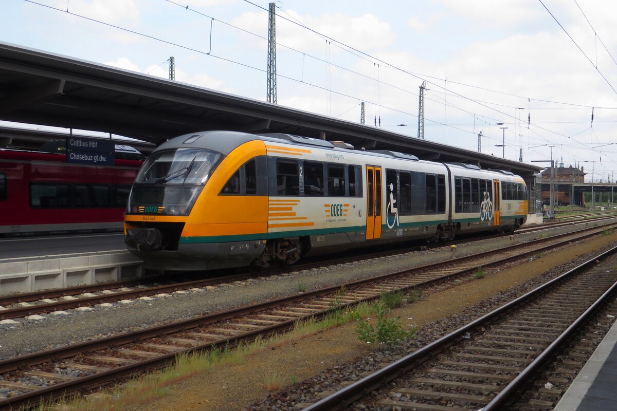 ODEG 642 416 treft am 23 Mai 2023 in Cottbus Hbf ein.