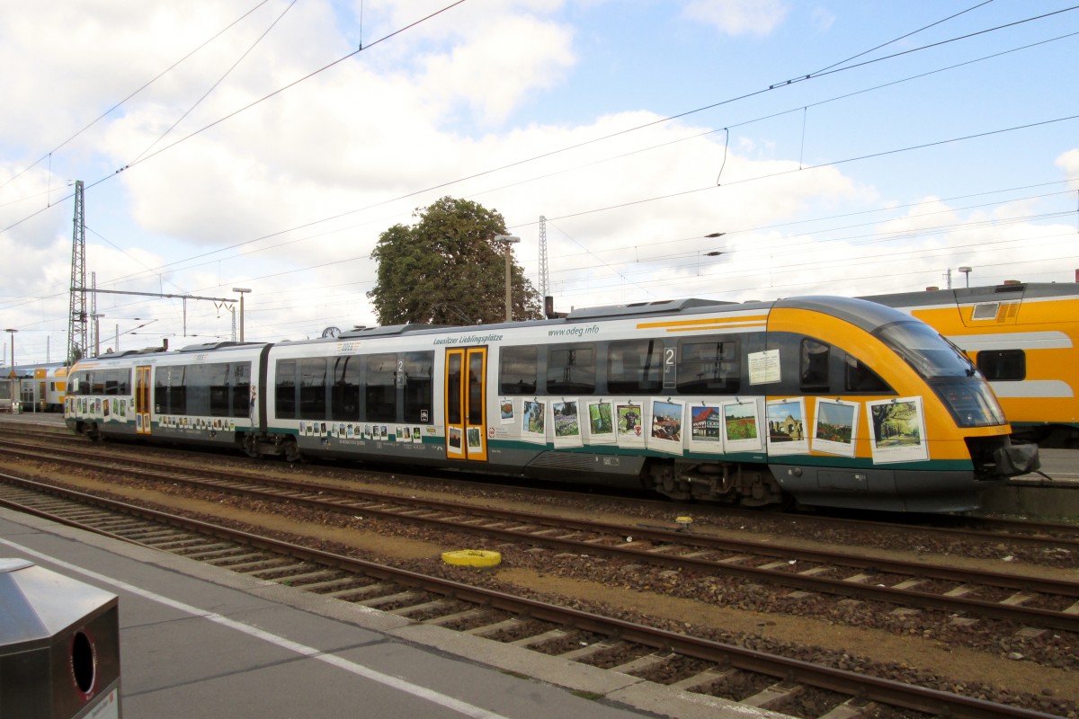 ODEG 642 915 fahrt am 23 September 2014 in Cottbus ein.