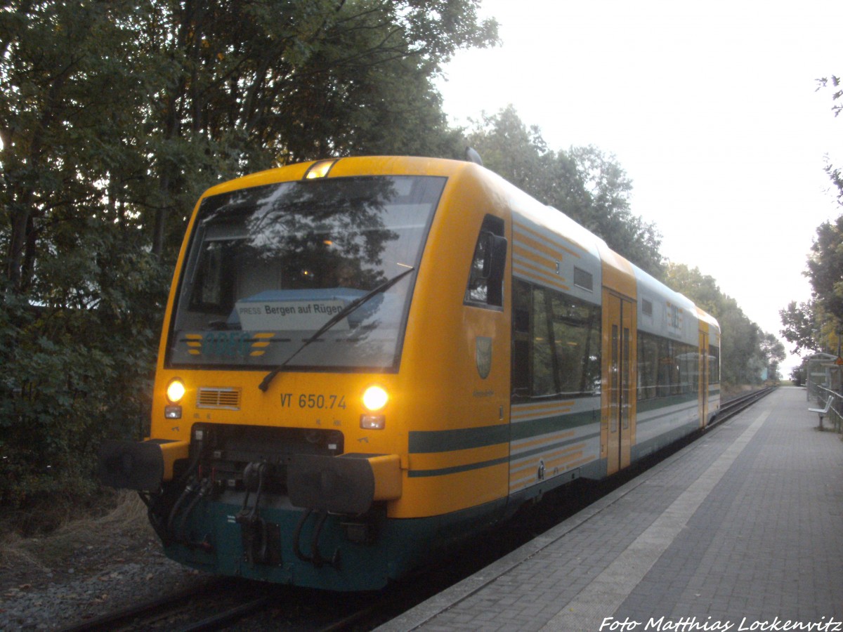 ODEG VT 650.74 i m Auftrag der PRESS mit ziel Bergen auf Rgen im Bahnhof Lauterbach Mole am 7.9.14