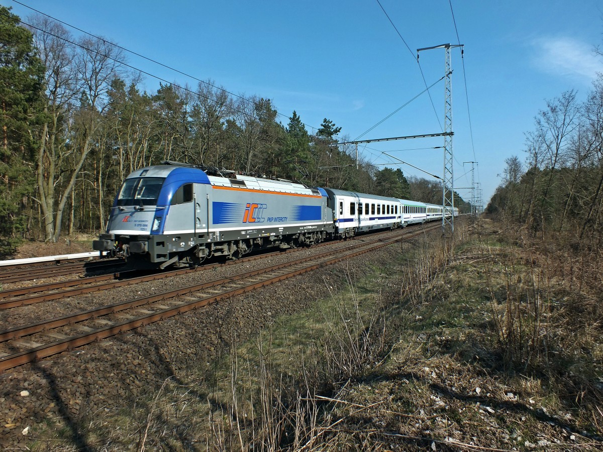 PKP Intercity 5 370 006 hat am 30.3.14 ihr Ziel Berlin fast erreicht, als sie bei Berlin-Friedrichshagen unterwegs war.