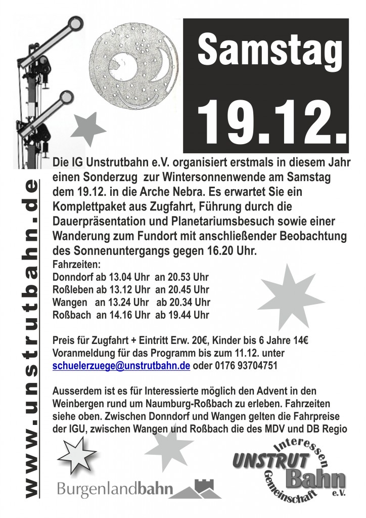 Plakat zur Sonderfahrt anl�sslich der Wintersonnenwende in Wangen am 19.12.2015.