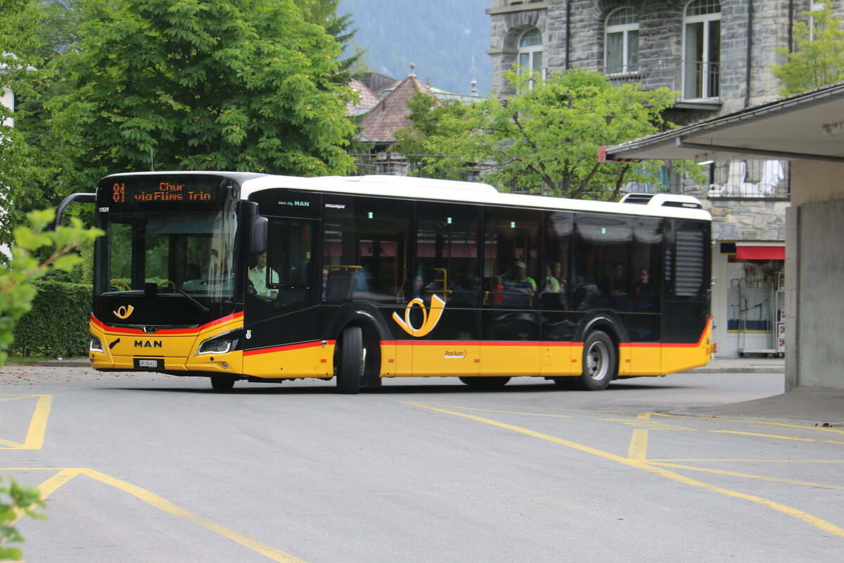 PostAuto Graubnden - GR 184'613/PID 11'929 - MAN am 8. Juli 2023 in Flims (Aufnahme: Martin Beyer)