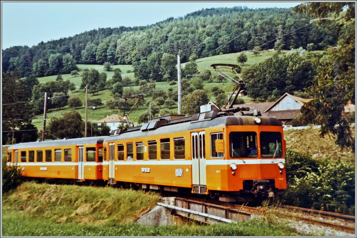 Regionalzug 153 Schöftland - Aarau - Menziken Burg mit Be 4/4 17  Gränichen  und Bt in der Eie. 
14. Juli 1984 