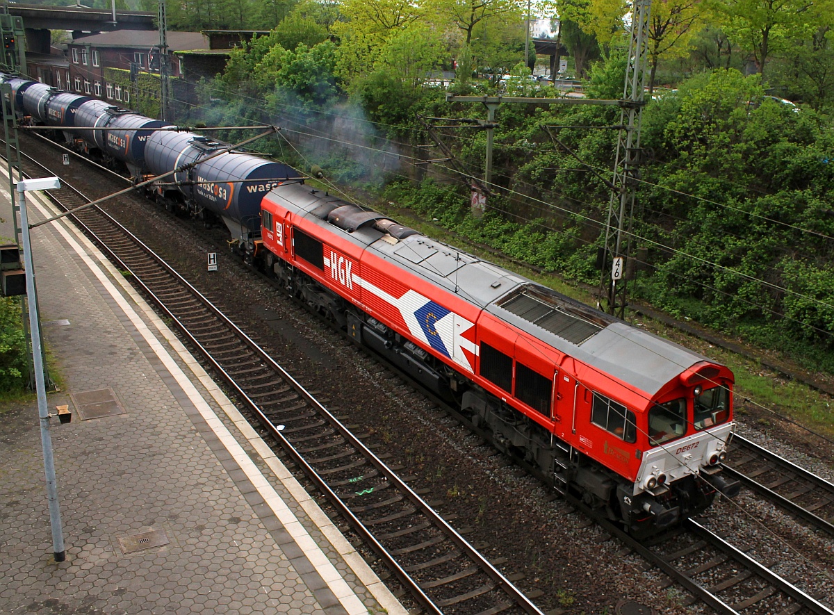 RHC/HGK/BRLL DE 672 oder 266 072-8 mit einem Wascosa KeWa Zug aufgenommen bei der Durchfahrt am 09.05.2015 in Hamburg-Harburg.