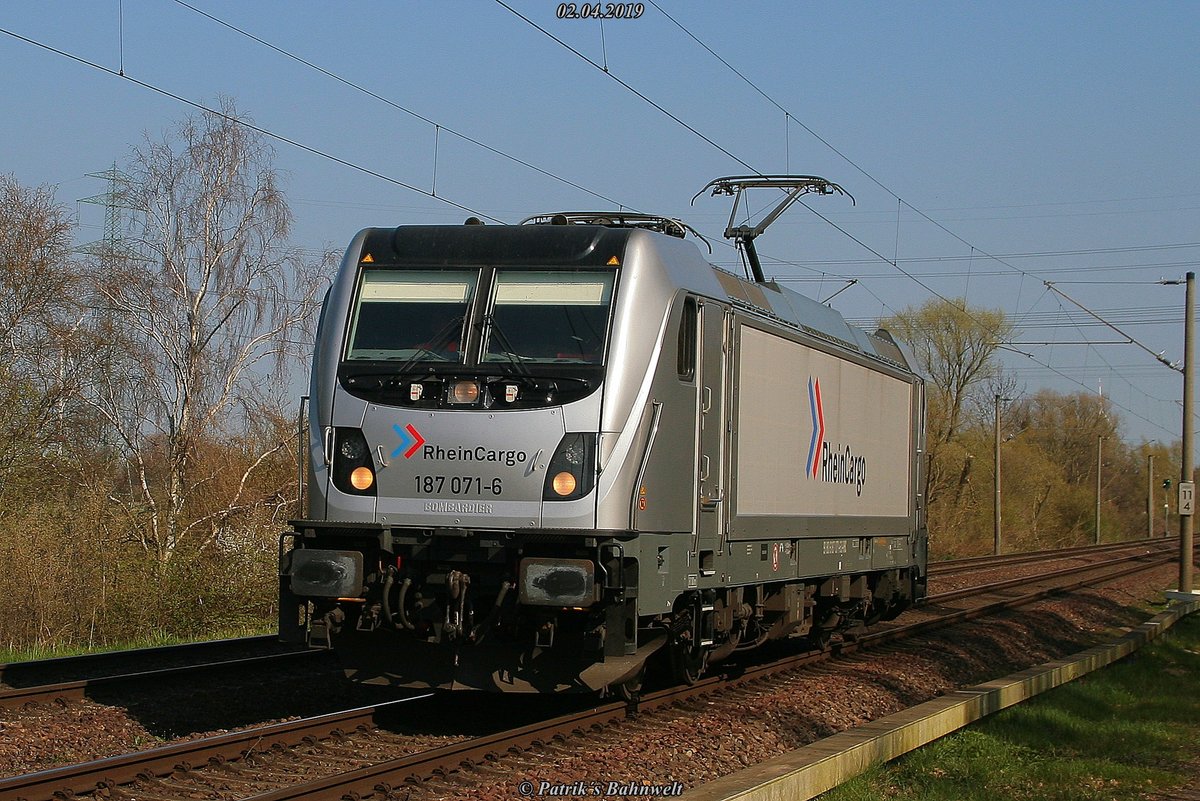 RheinCargo 187 071 Lz am 02.04.2019 in Hamburg-Moorburg