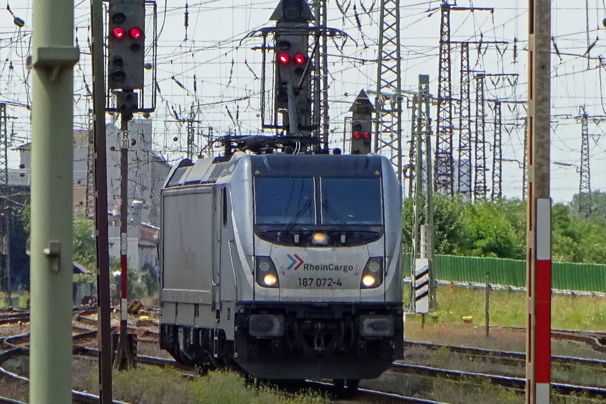 RheinCargo 187 072 war auf Probefahrt in Aschaffenburg am 3 Juni 2019.