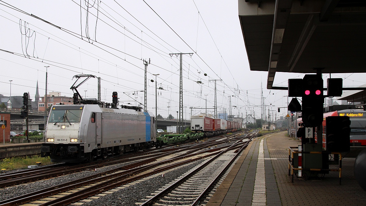 RP 186 531-0(REV/KS/26.02.19) mit dem Erontrans KLV durch Koblenz. 13.09.2021