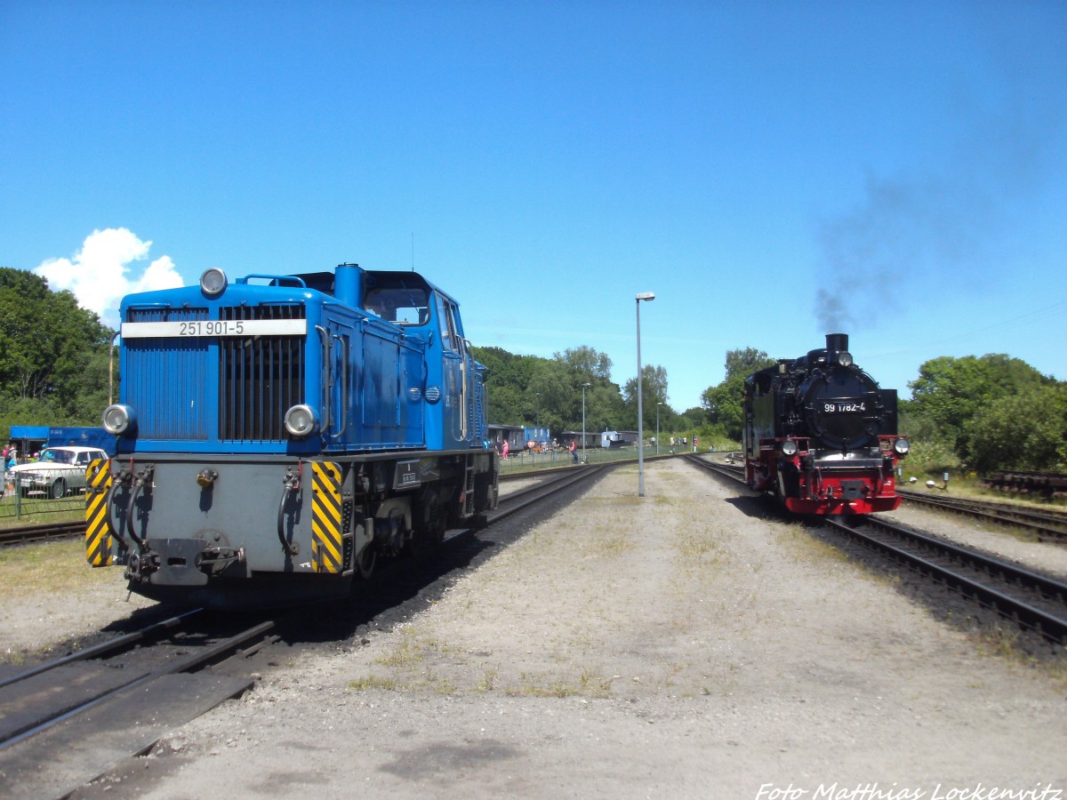 RBB 251 901 und 99 1782 im Bahnhof Putbus am 15.6.14