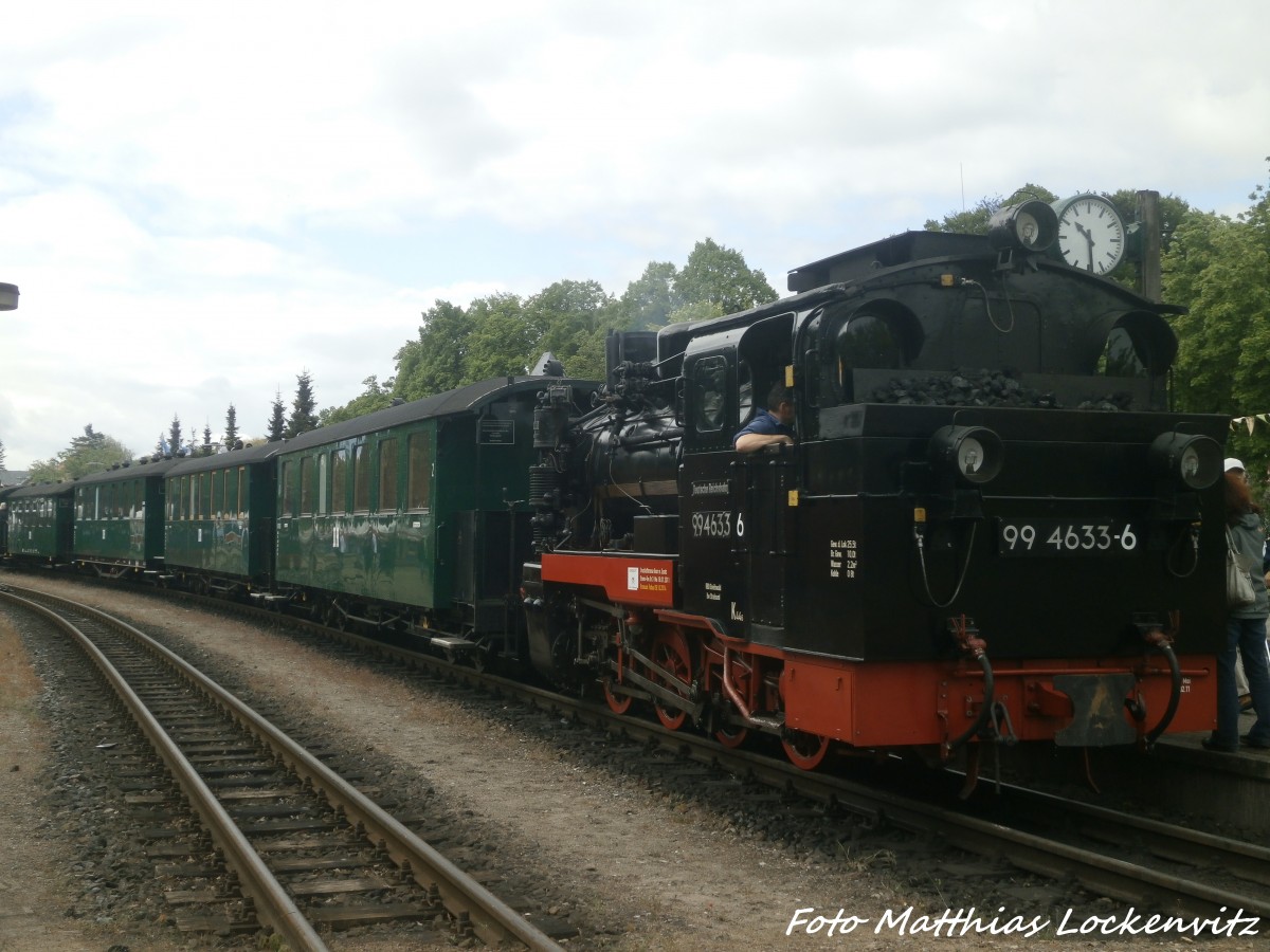 RBB 99 4633 mit dem Traditionszug im Putbusser Bahnhof am 30.5.15