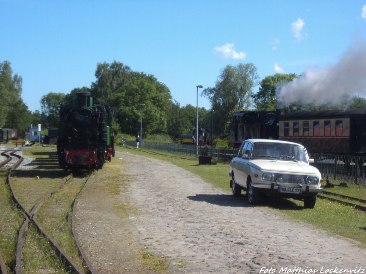 RBB Mh53 und 99 4011 und ein Wartburg 1000 beim Bahnhofsfest  in Putbus am 15.6.14