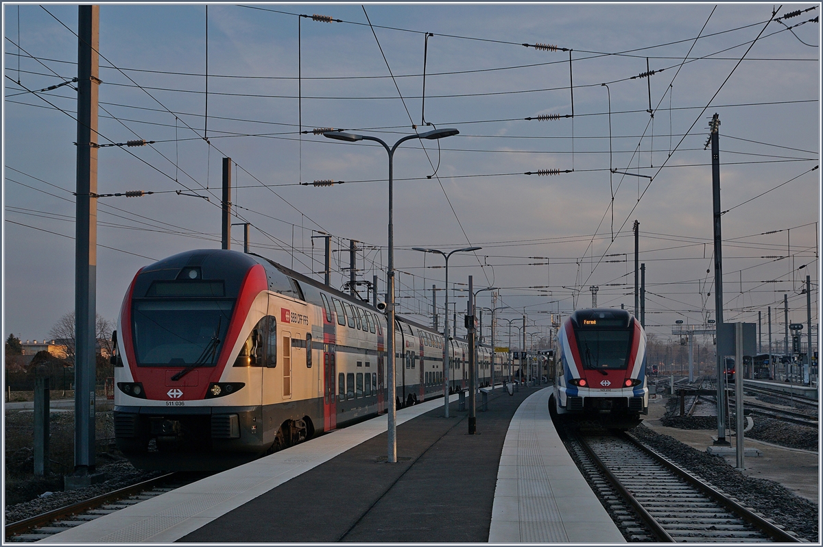 SBB RABe 511 036 und RABe 522 232 in Annemasse. 

21. Jan. 2020