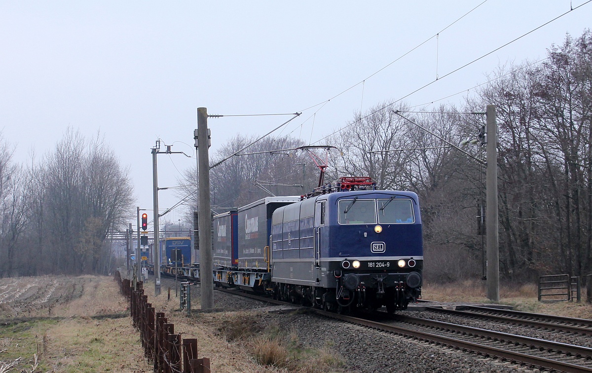 SEL 181 204-9  Rgen  mit KLV nach Duisburg Ausfahrt Harrislee/Padborg 24.03.2021