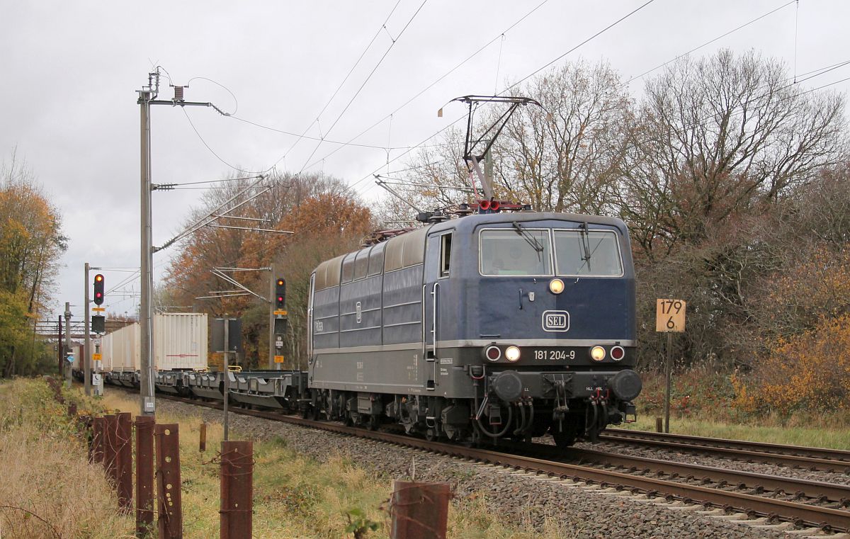 SEL 181 204 mit Nordliner KLV Harrislee Grenze 11.11.2021