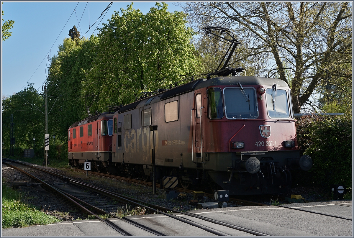 Seltene Gäste? Jedenfalls ein schwieriges Umfeld für ein Foto: SBB Re 420 307-1 und Re 430 353-3 in Konstanz.
24. April 2017 