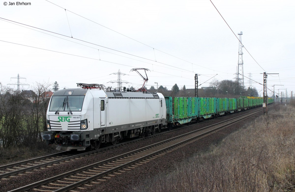 SETG 193 831 mit Holzzug in Ahlten am 05.03.15