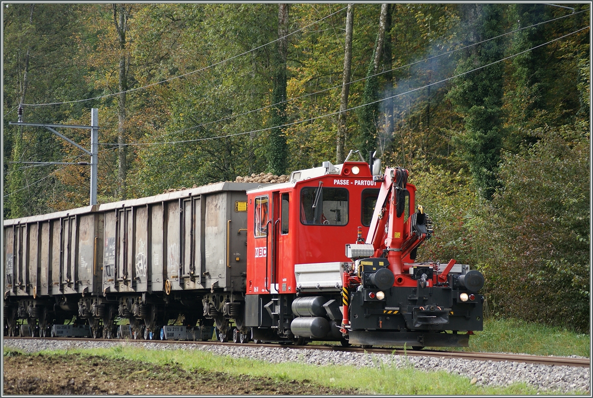 Tm 2/2 N 41 der BAM beim Zuckerrbenverlad auf freier Streckee  der BAM zwischen Apples und Pampigny-Svery. 10. Okt. 2014