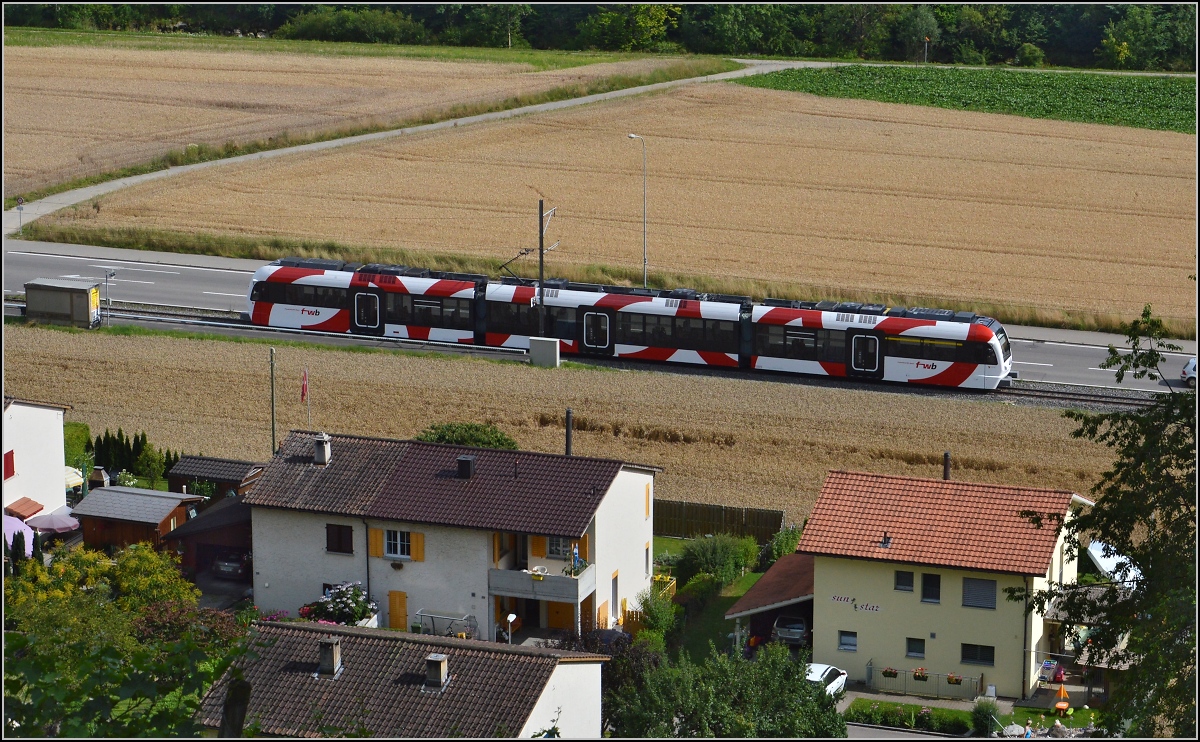 Triebwagen der Frauenfeld-Wil-Bahn ABe 4/8 bei Ldem. Juli 2014.