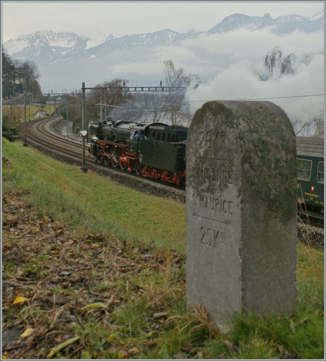 Und weiter geht die Fahrt der faszinierenden 01 202.
Bei Villeneuve, den 18. Jan. 2017