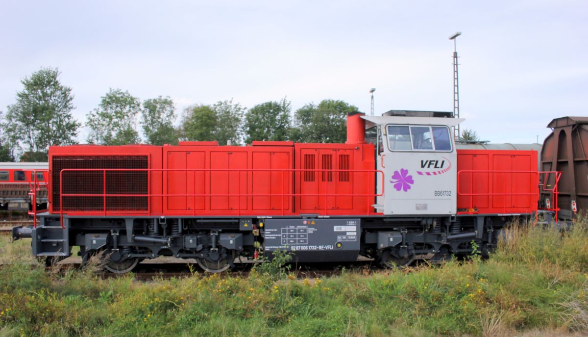VFLI BB 61732 oder 9287 0061 732-9 F-VFLI mit REV/628/19.08.19 als Rangierdiesel in Niebüll abgestellt 01.09.2019