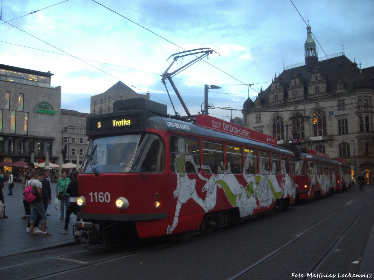 Wagen 1160 der HAVAG als Linie 3 mit ziel Trotha an der Haltestelle Marktplatz in Halle (Saale) am 9.10.14