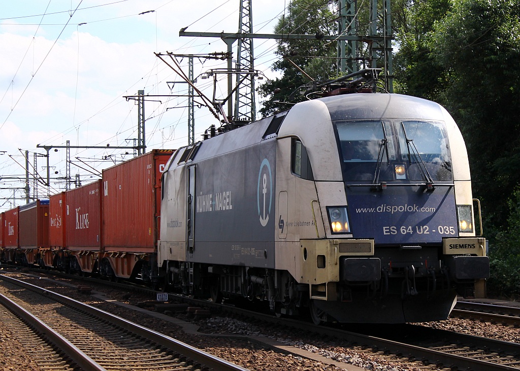 WLC  Kühne & Nagel  182 535-5 mit Metallkistentransport festgehalten in HH-Harburg am 06.08.2013