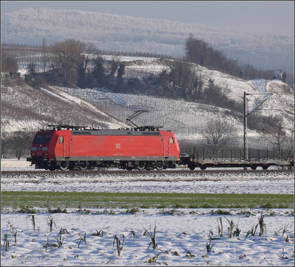 Zwischen Belchensystem und Blauendreieck. 

Aus Basel kommt 185 134. Buggingen, Februar 2021.