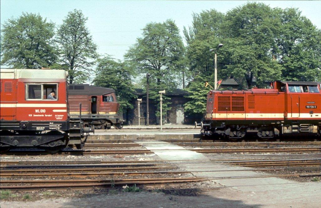ZWK WL 010 und die DR 110 139-3 am 08.05.1981 in R�blingen. (Foto: Klaus Pollm�cher)