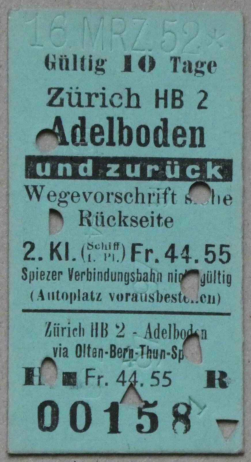 (283'378) - AFA-Einzelbillet vom 16. M�rz 1952 am 21. Dezember 2025 in Thun (Vorderseite)